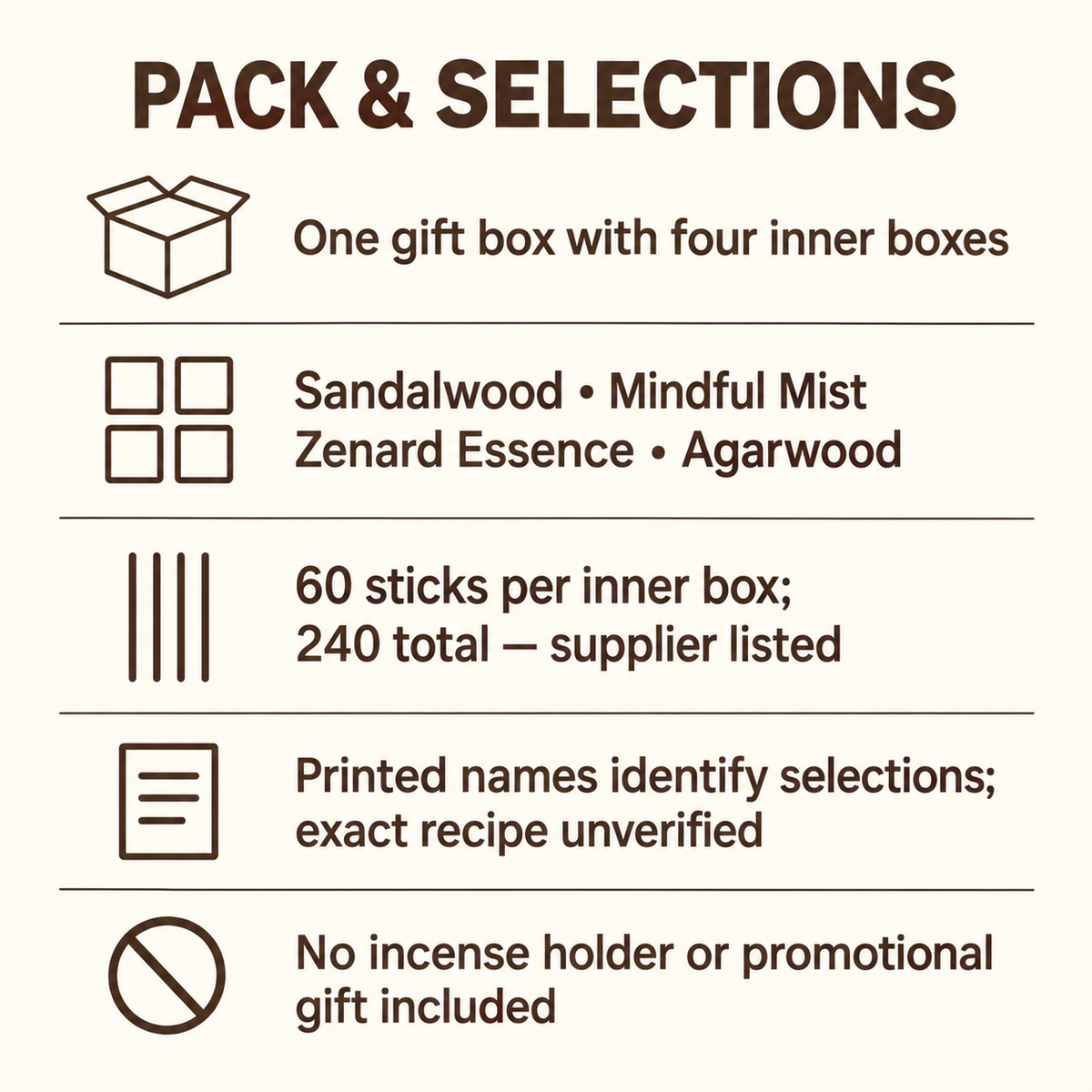 Kuengacholing Incense Gift Box — Four Selections,240 Sticks — pack