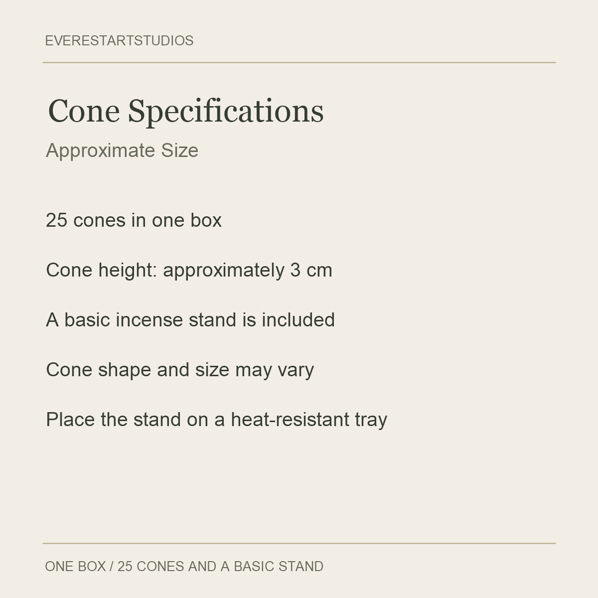 Sandalwood Cone Incense — Cone Specifications