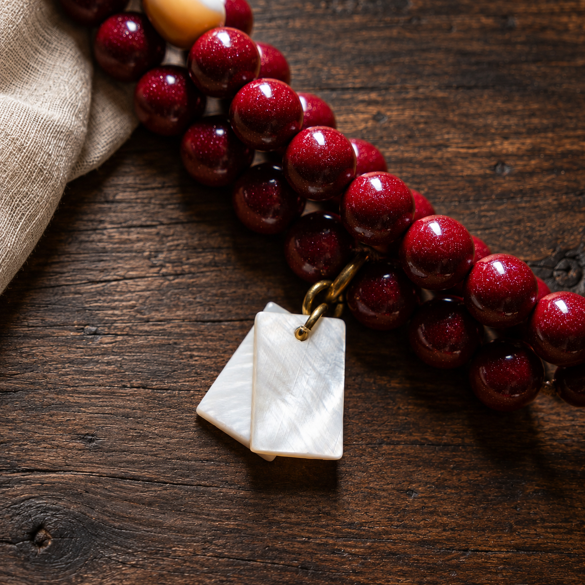 04 bead detail — red cinnabar composite 108-bead mala