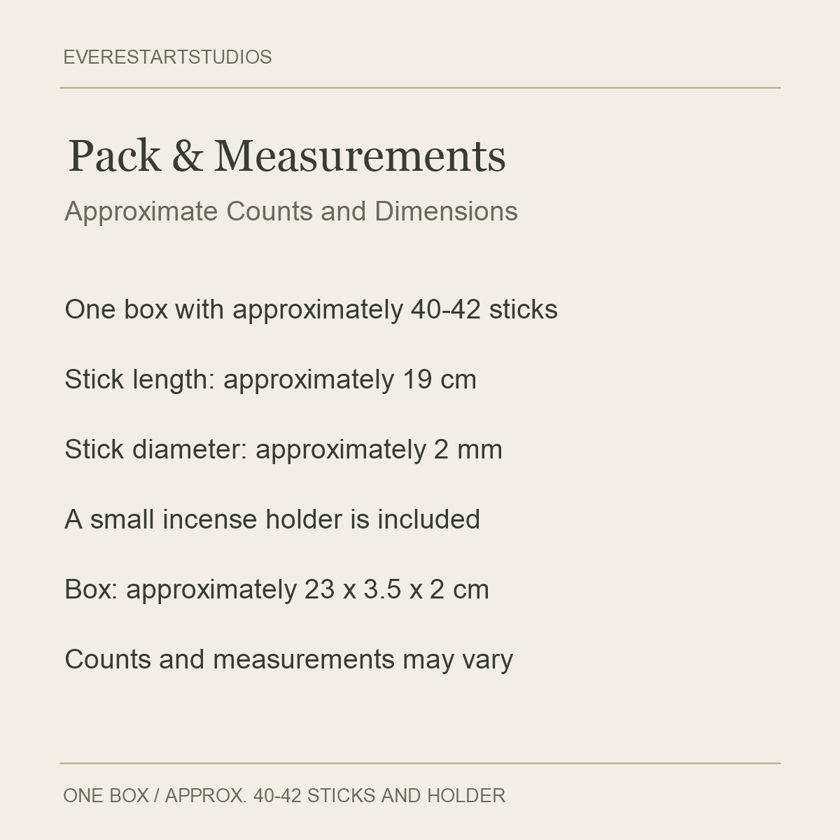 Fukuju Sandalwood Incense — Pack & Measurements