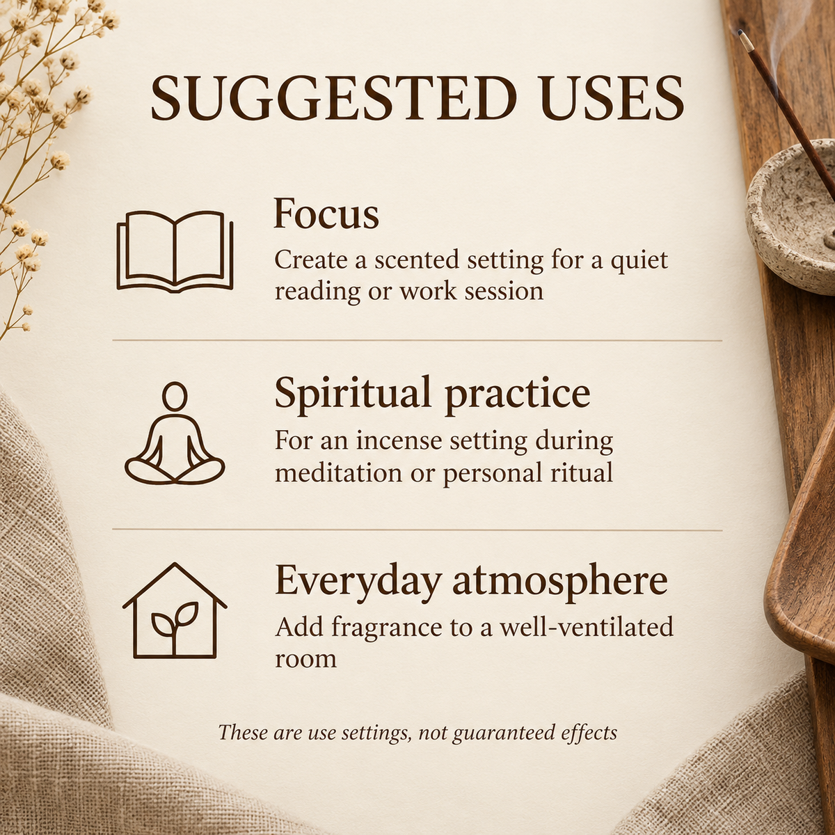 KARMA Happiness Incense — 30 Sticks, 21 cm — uses