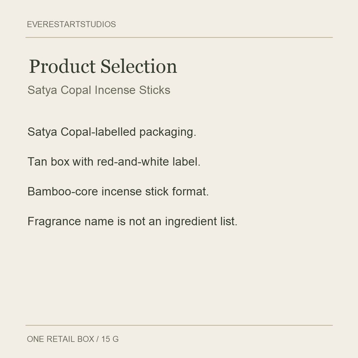 Satya Copal Incense Sticks — 15 g — Product Selection
