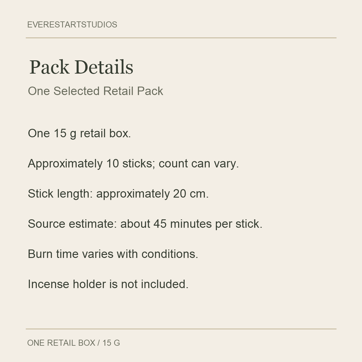 Satya Copal Incense Sticks — 15 g — Pack Details