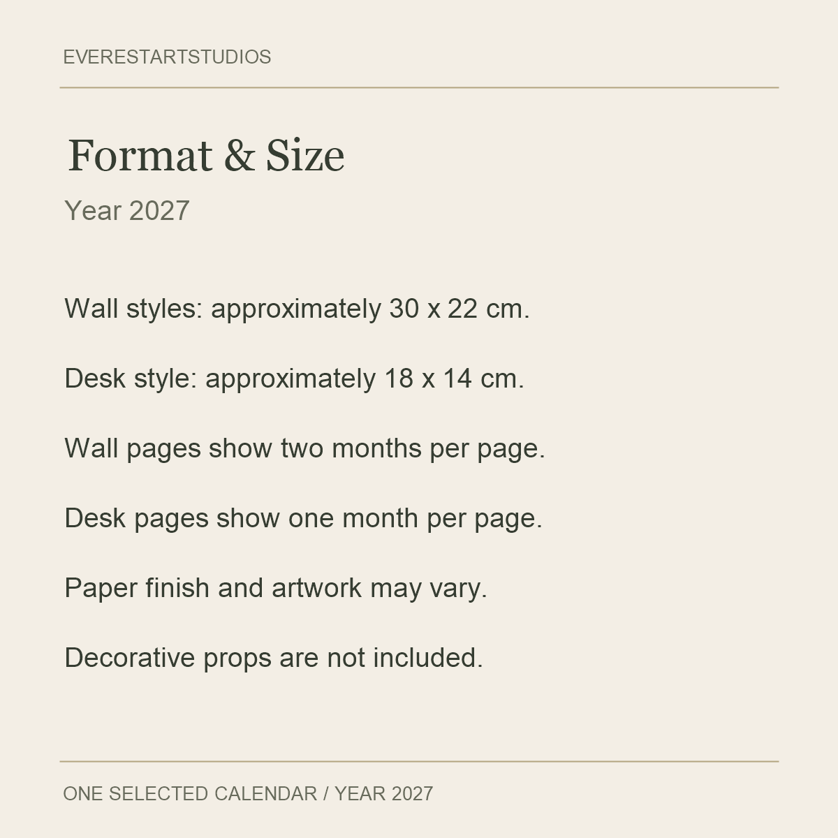 2027 Nepal Paper Calendar — Wall or Desk — Format & Size