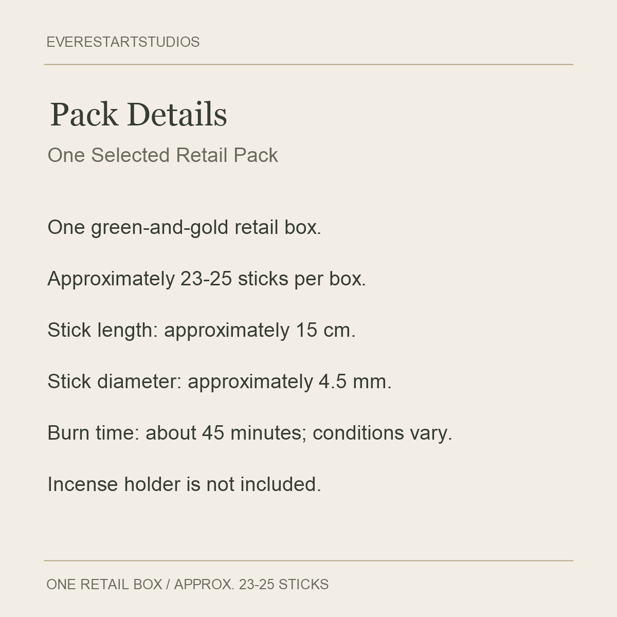 Agar 31 Incense Sticks — 23–25 Sticks — Pack Details
