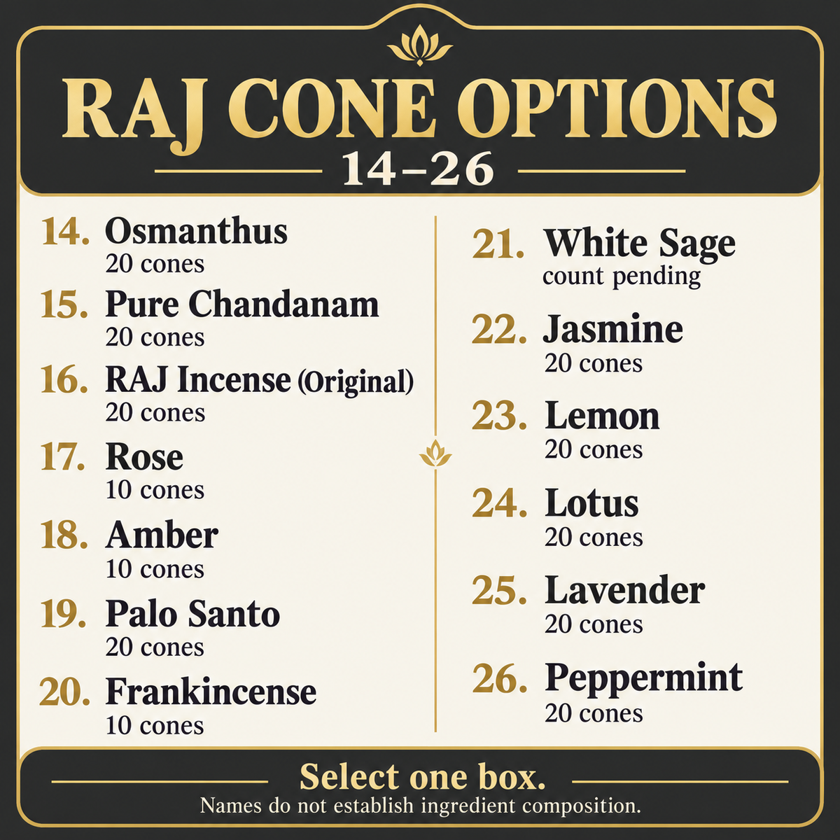 RAJ cone incense Guide2 information