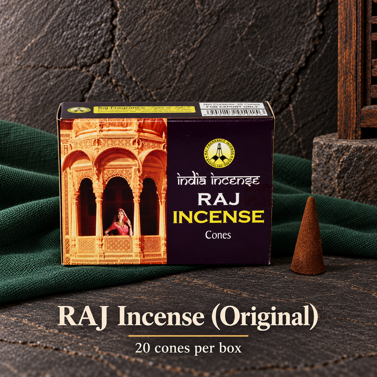 RAJ Incense (Original) — 20 cones — original RAJ cone incense packaging