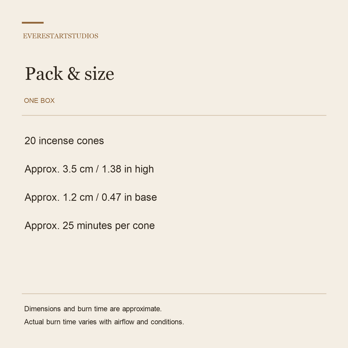 FIRDOUS incense cones — specifications