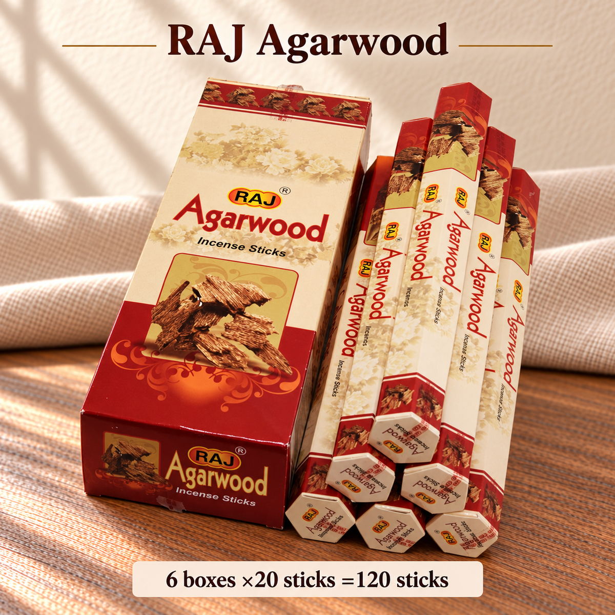 TB19184435422-02 | RAJ Agarwood — 6-Box Carton | 6 boxes ×20 sticks =120 sticks
