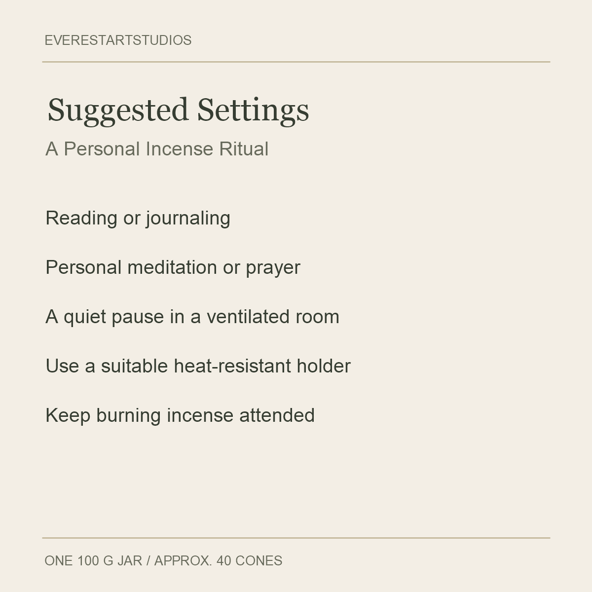 Cypress Backflow Incense Cones — Suggested Settings