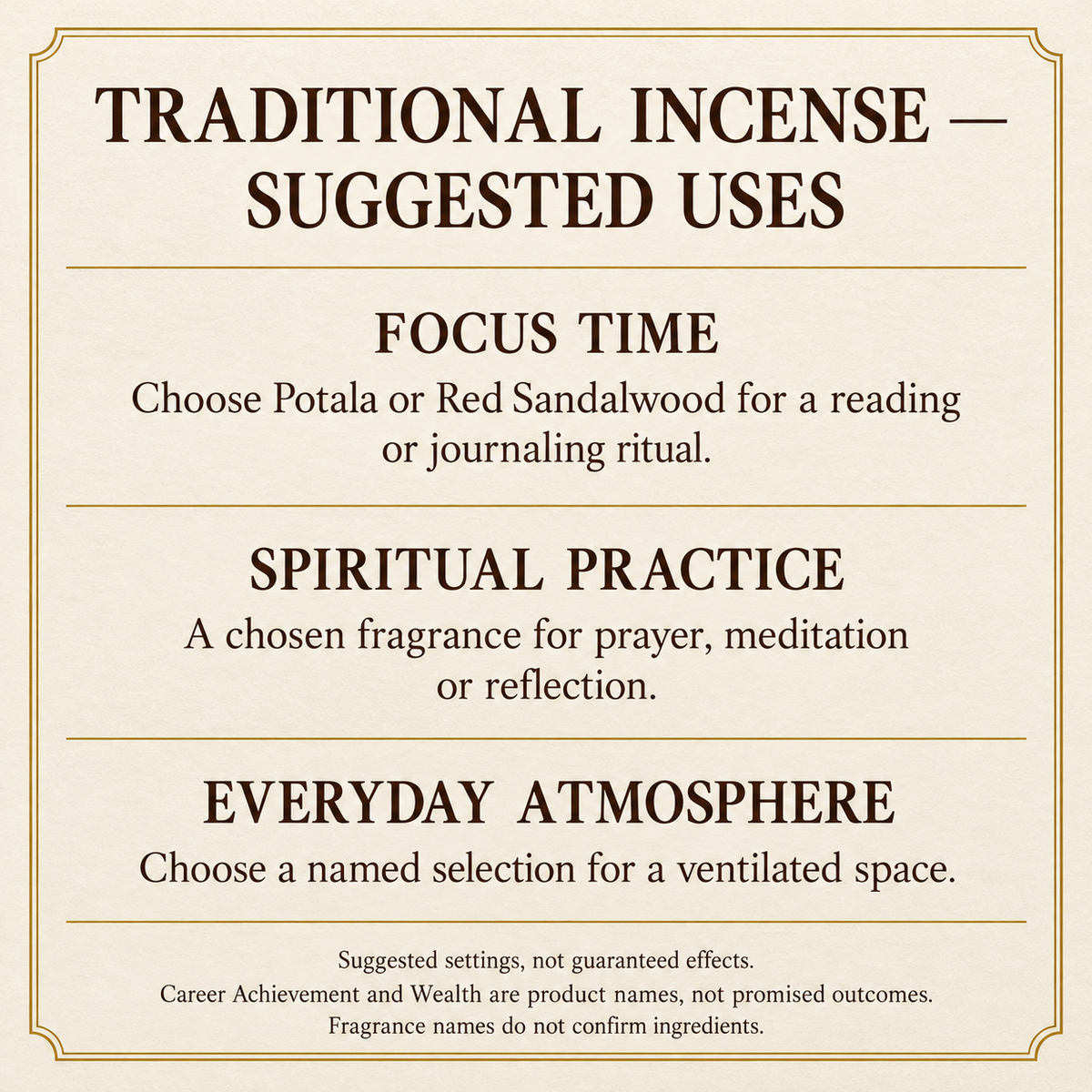 Traditional incense suggested uses