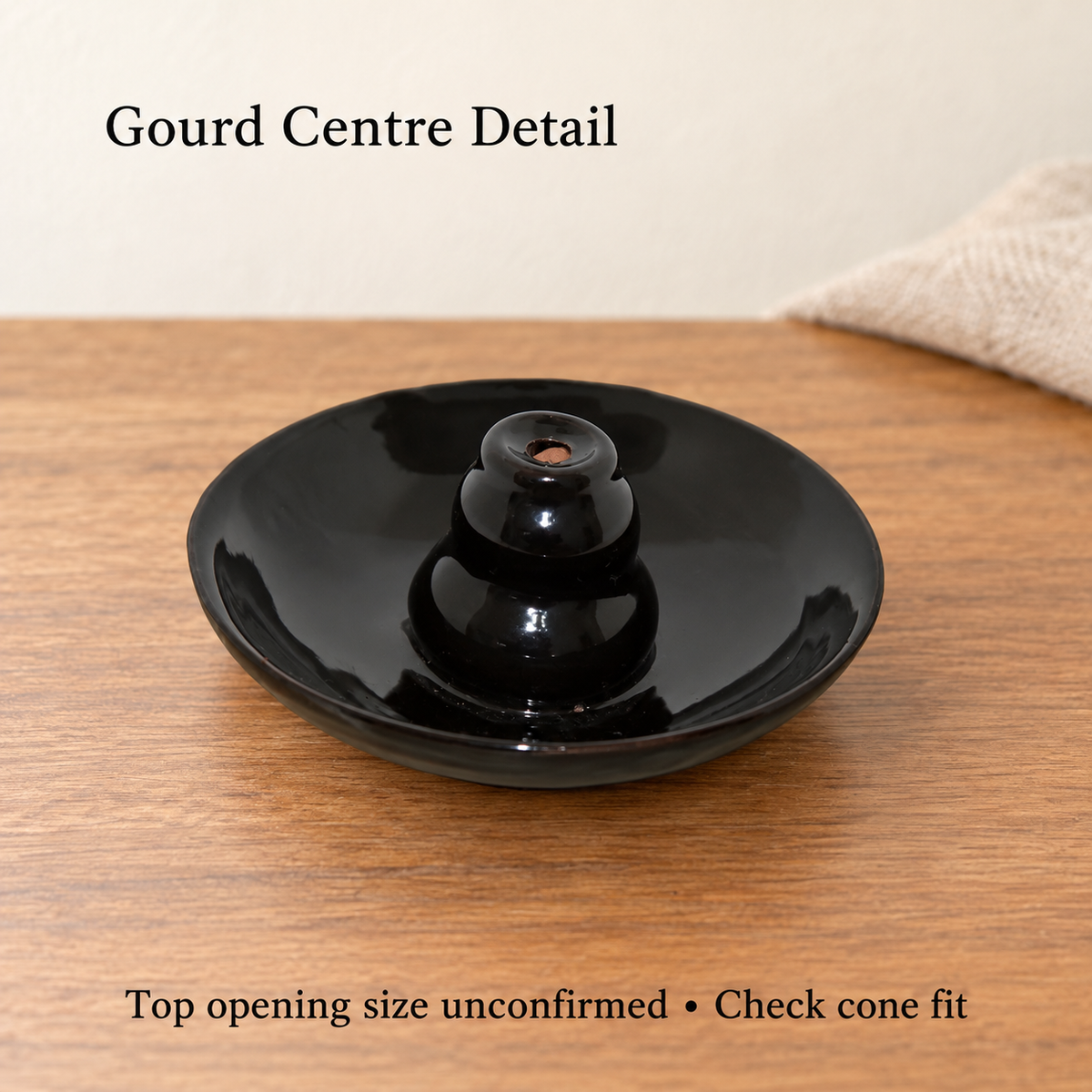 Black Ceramic Gourd Backflow Incense Dish — 8 cm Holder | product-04