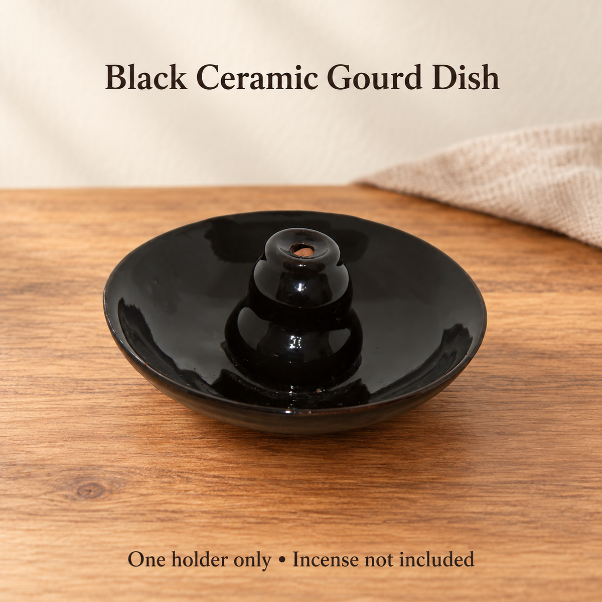 Black Ceramic Gourd Backflow Incense Dish — 8 cm Holder | variant-01