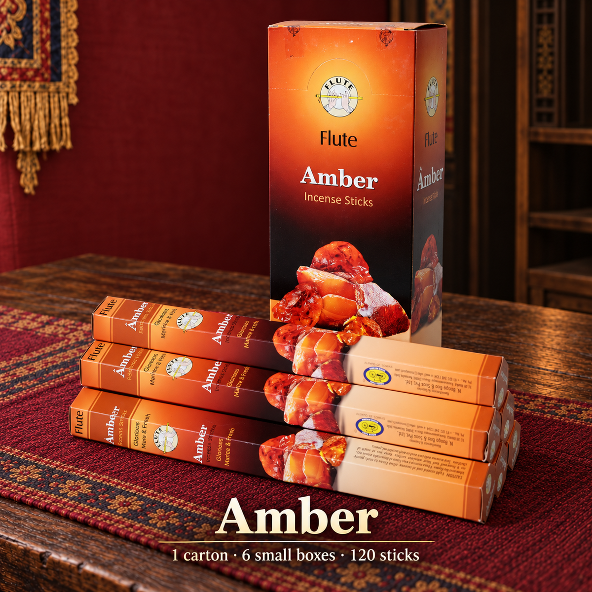 Flute Amber — carton of 6 small boxes / 120 sticks