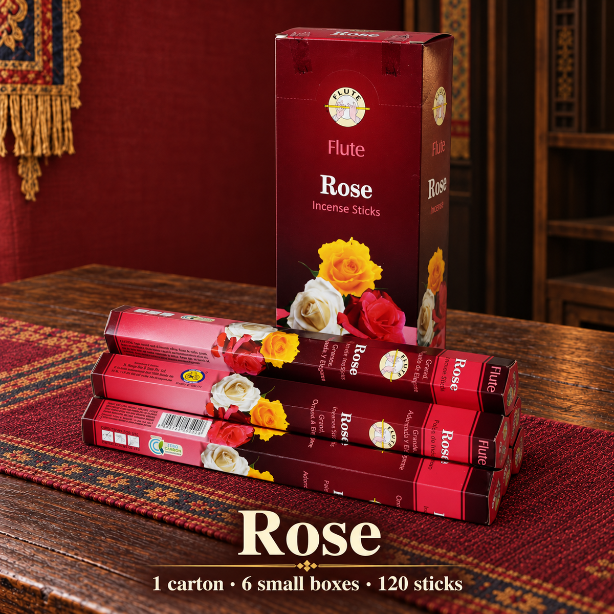 Flute Rose — carton of 6 small boxes / 120 sticks