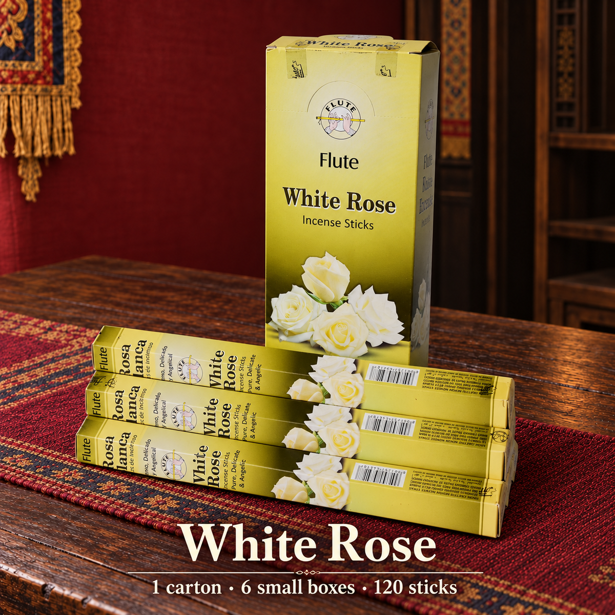Flute White Rose — carton of 6 small boxes / 120 sticks