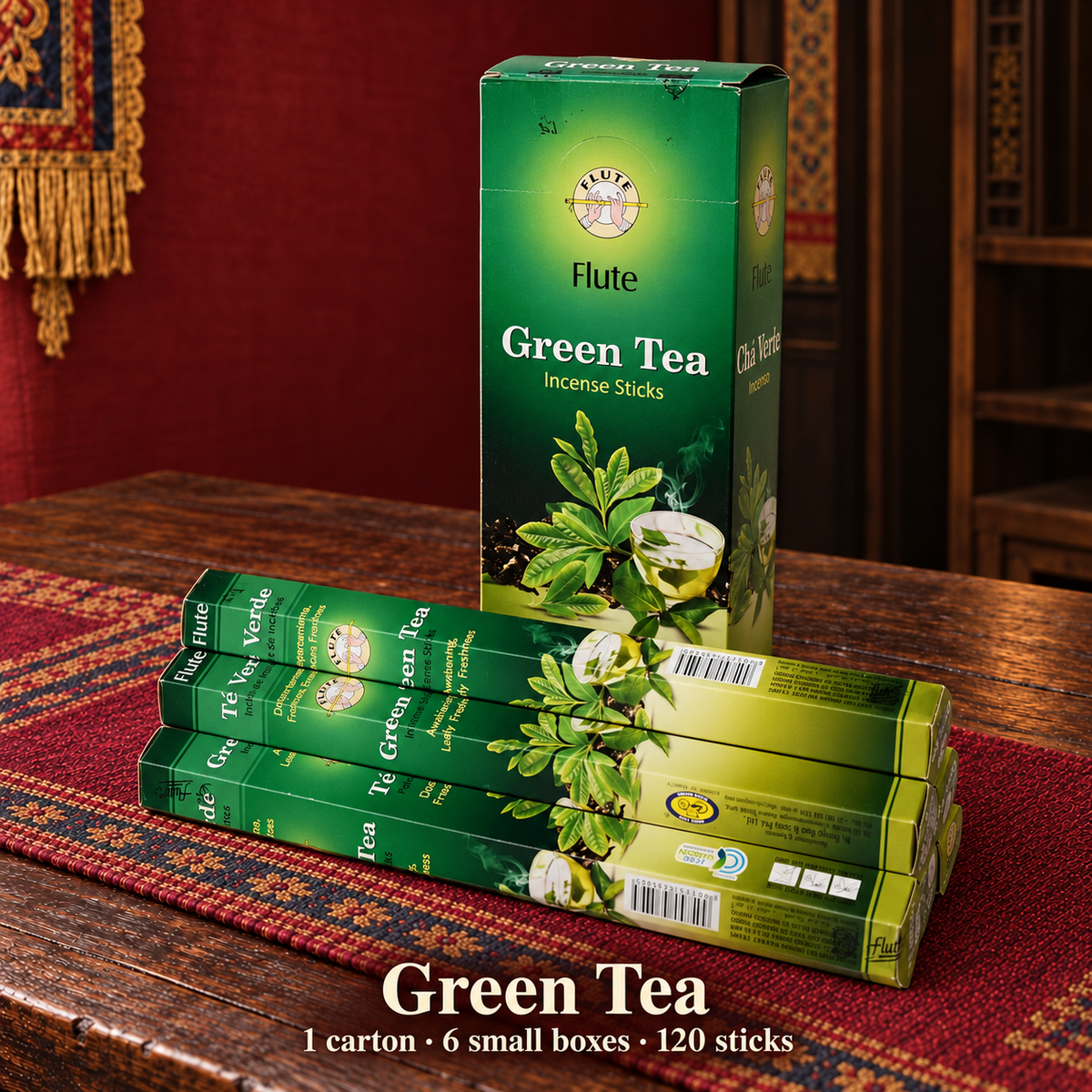Flute Green Tea — carton of 6 small boxes / 120 sticks