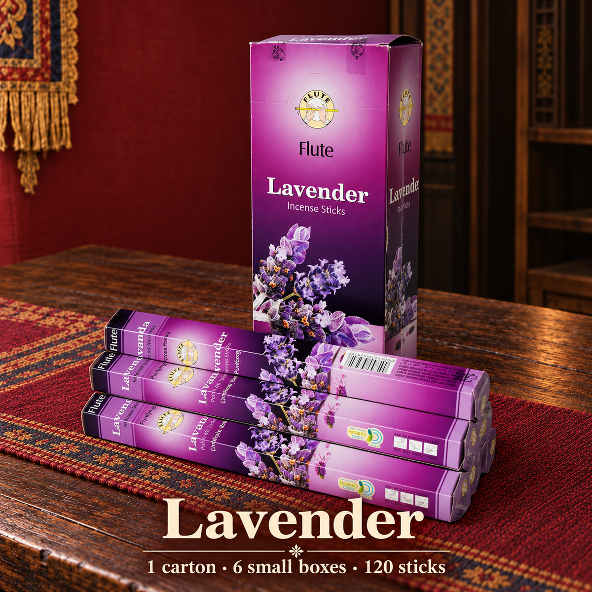 Flute Lavender — carton of 6 small boxes / 120 sticks