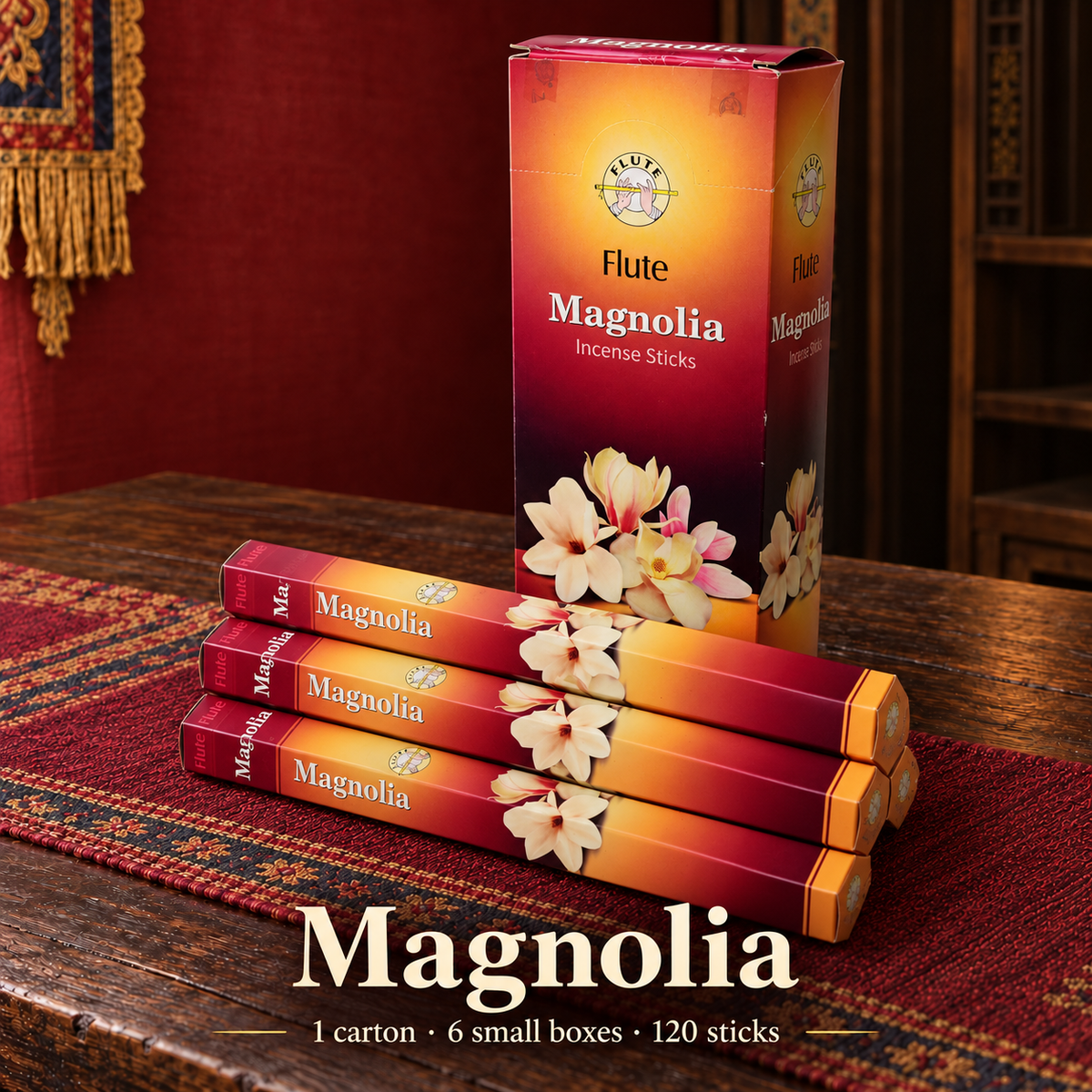 Flute Magnolia — carton of 6 small boxes / 120 sticks
