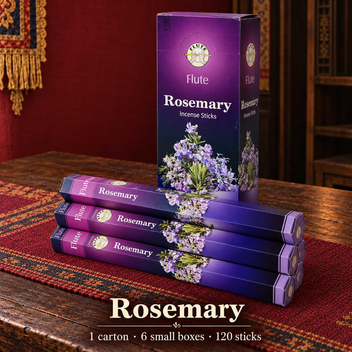 Flute Rosemary — carton of 6 small boxes / 120 sticks