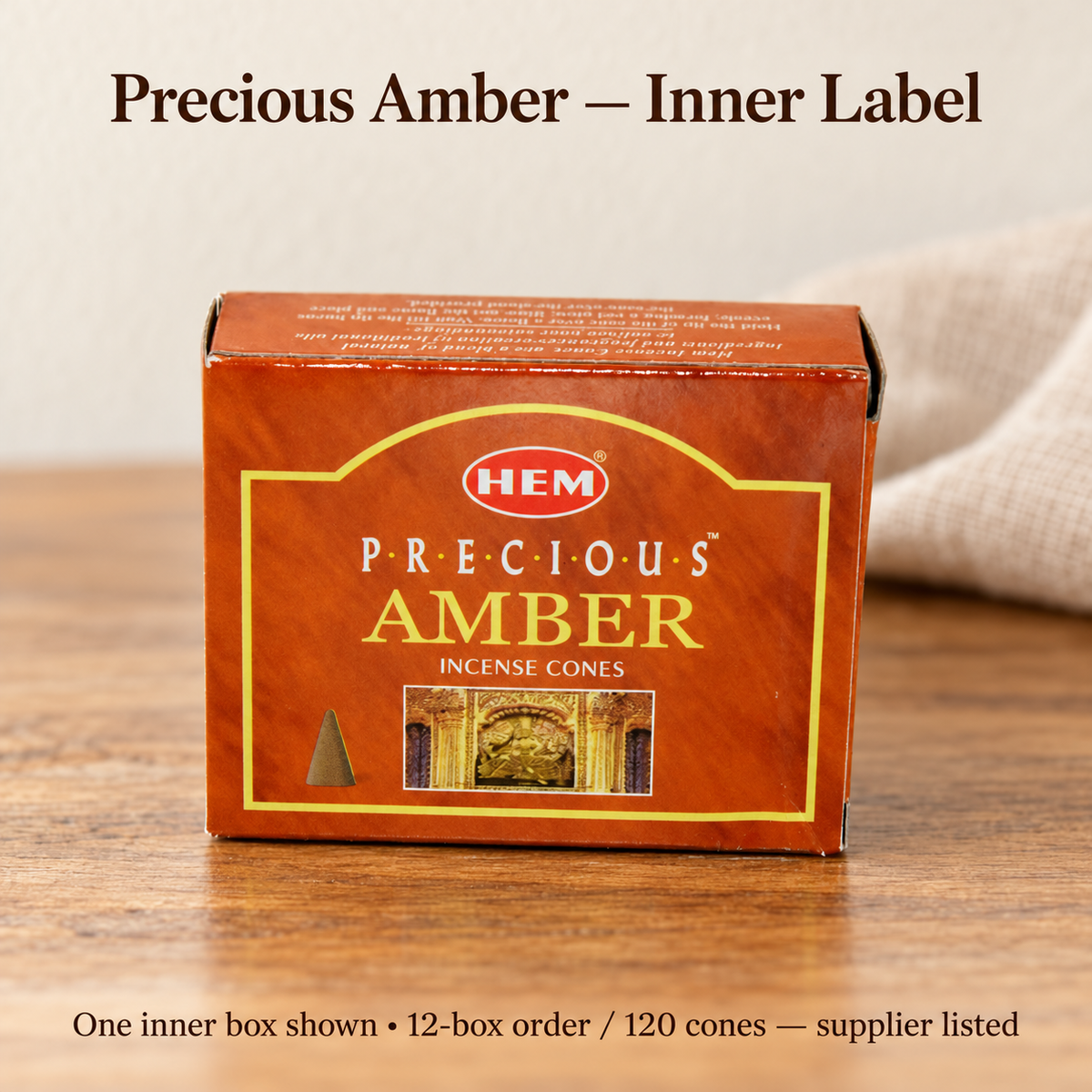 HEM Precious Amber inner box brand label detail