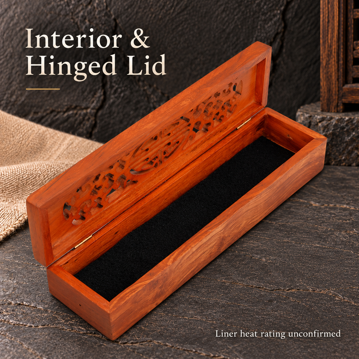 Interior and hinged lid; liner heat rating unconfirmed