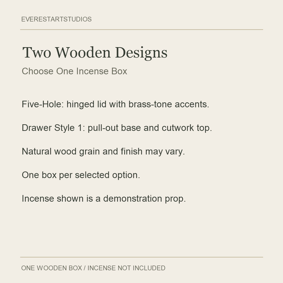 Wooden Incense Boxes — Two Designs — material