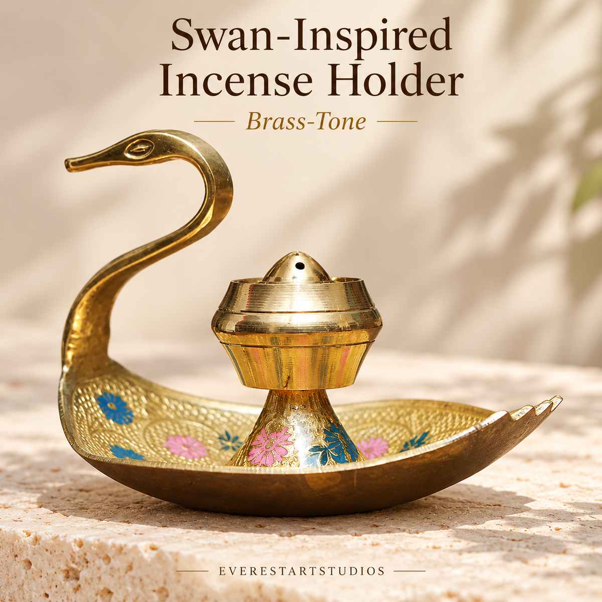 Swan-inspired incense holder, Brass-Tone finish, holder only