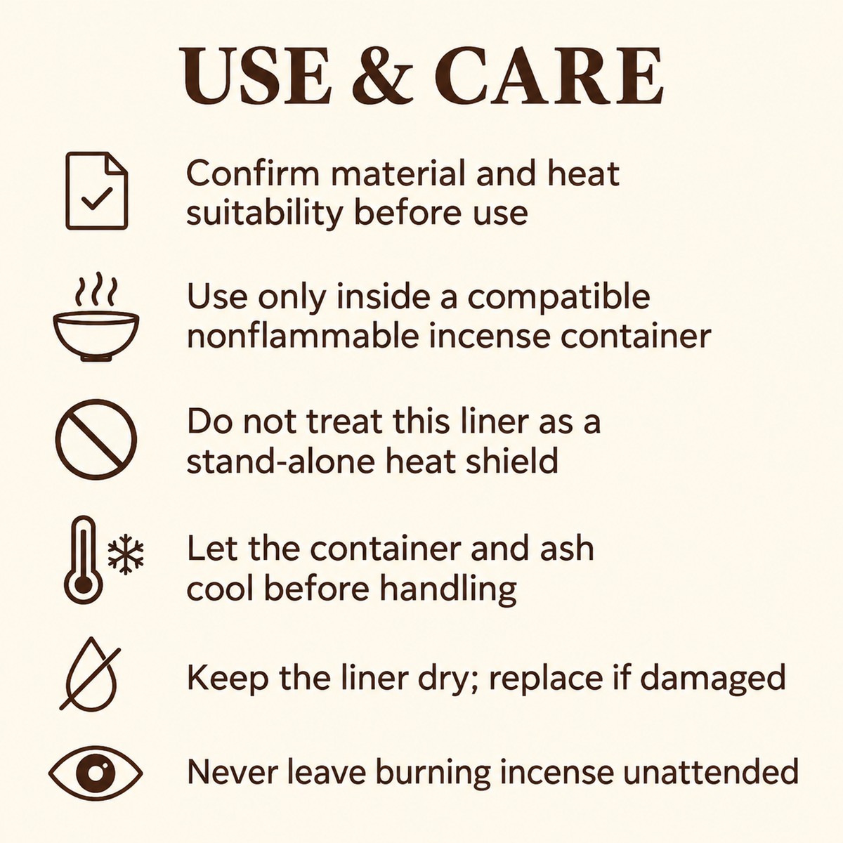 Rectangular Incense Liner Pad — 27 ×5.5 cm — care