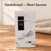 Sandalwood short incense in original landscape-art box, approximately 170 sticks and 30 g