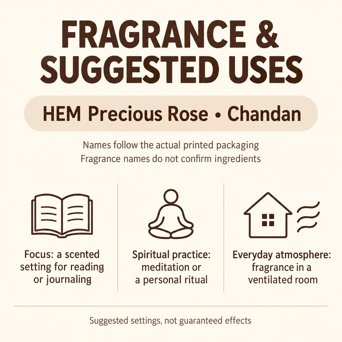 HEM Precious Dhoop Sticks — Rose & Chandan Boxes — uses