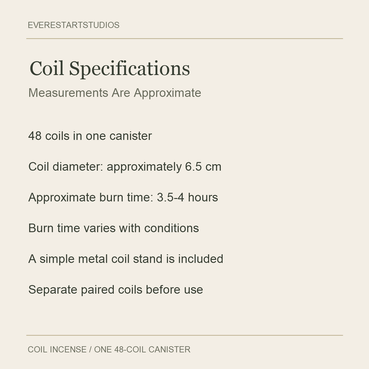48-Coil Incense Fragrance Collection — Coil Specifications