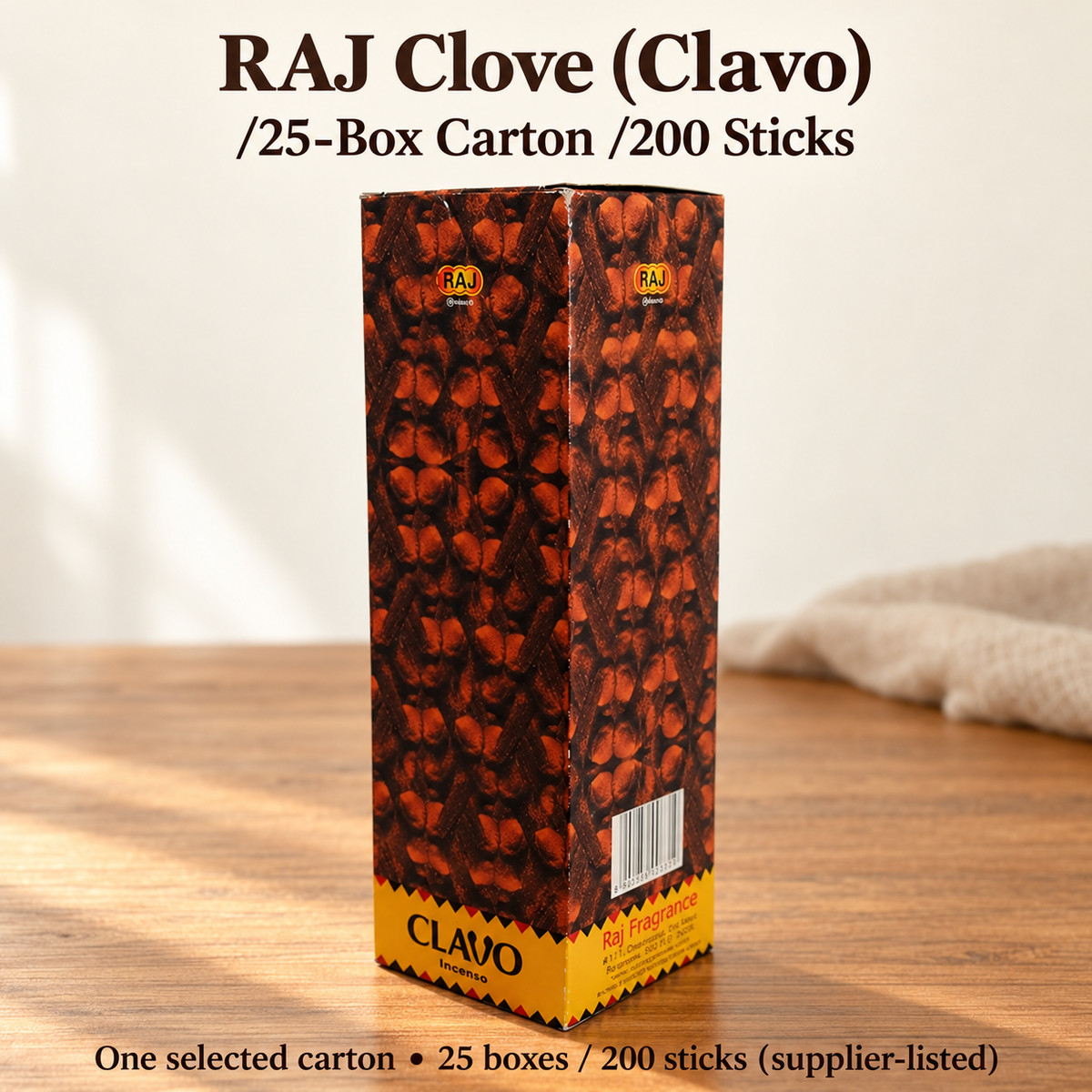 RAJ Incense Sticks — Golden Wood, Violet & Clove, 25-Box Cartons — variant-19
