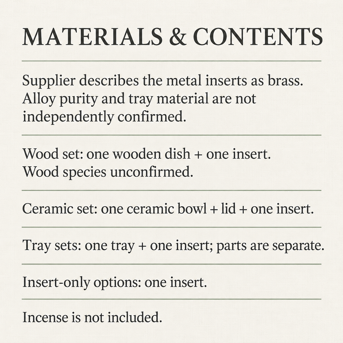 MATERIALS & CONTENTS