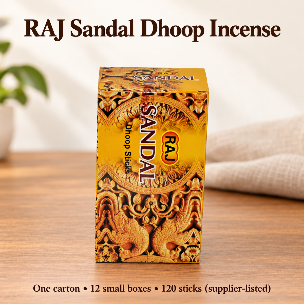 RAJ Sandal Dhoop Incense — Carton of 12 Small Boxes — main-2