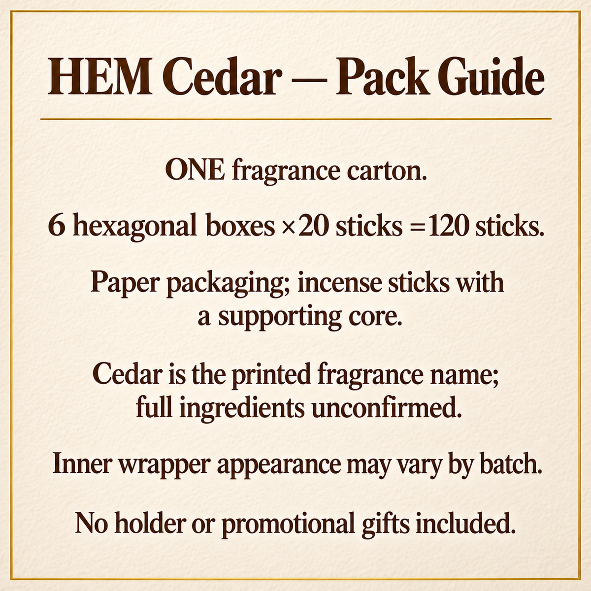 TB638221290504 | HEM Cedar — Pack Guide | 