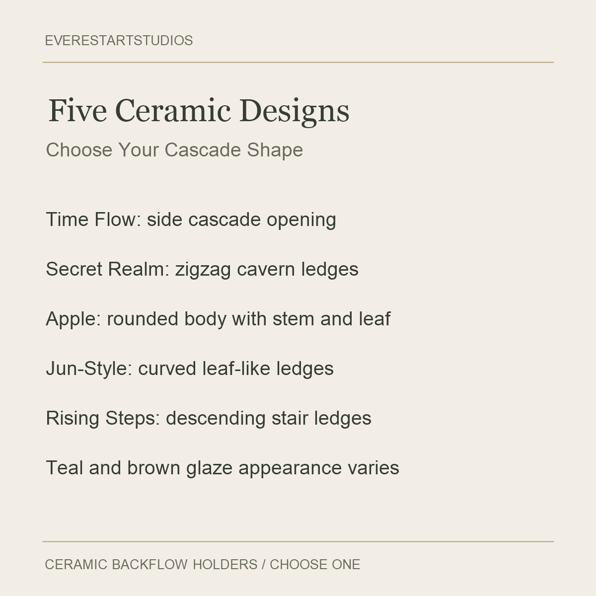 Glazed Ceramic Backflow Incense Burners — Five Ceramic Designs