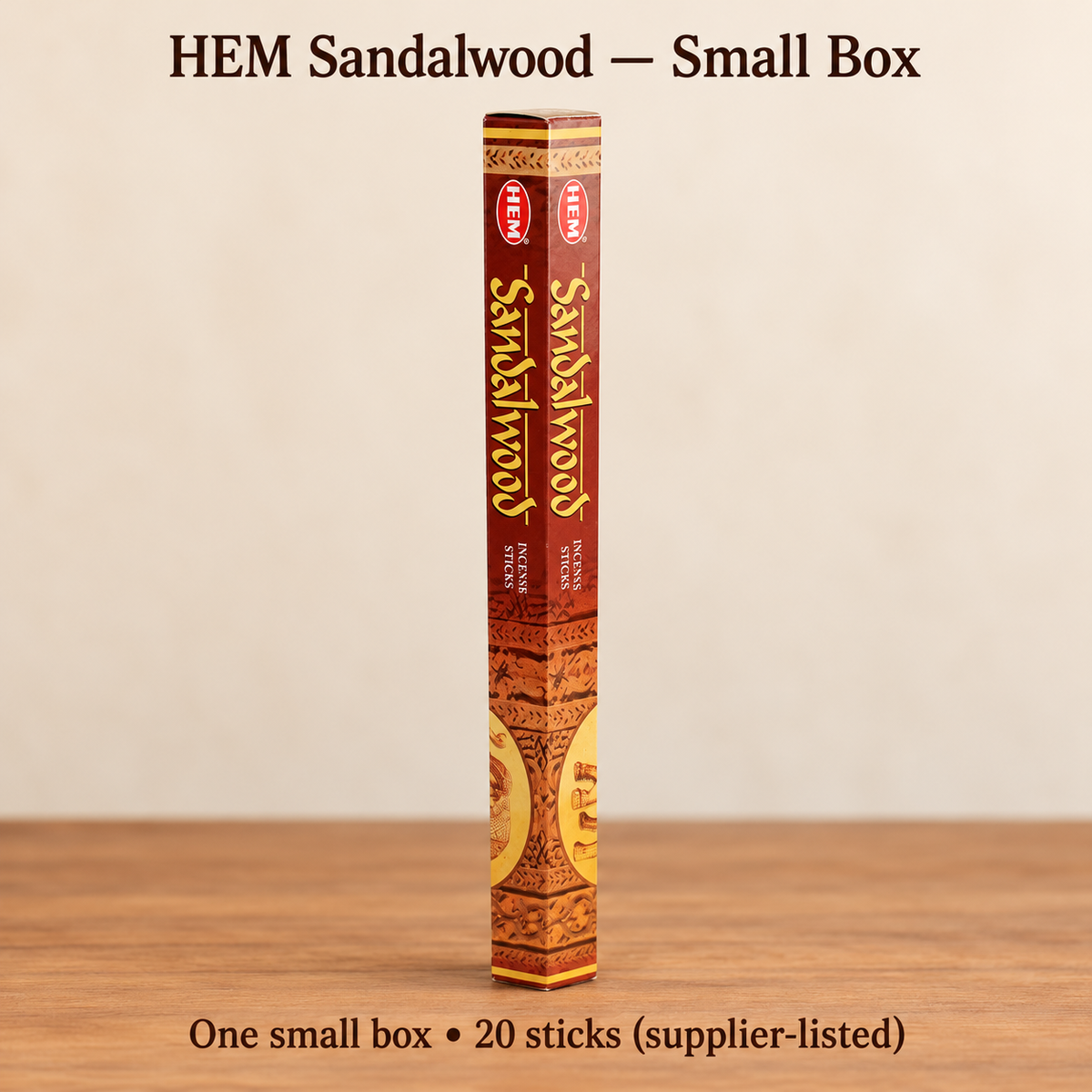 Sandalwood /Small Box /20 Sticks brown/gold original HEM packaging