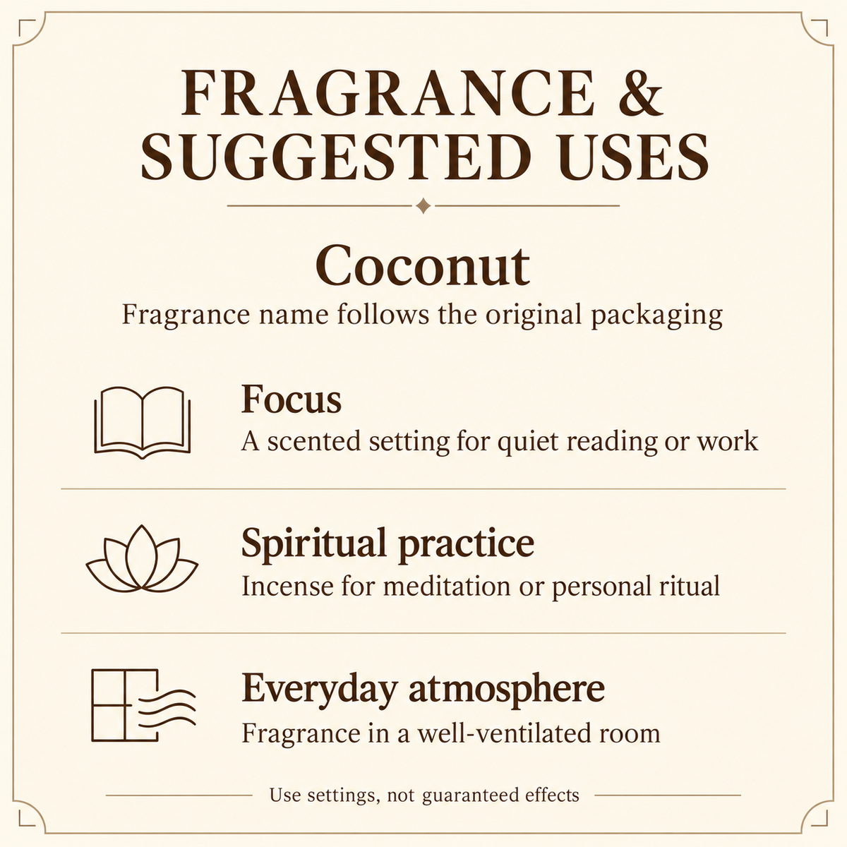 HEM Coconut Incense Cones — 12-Box Carton, 120 Regular Cones — uses
