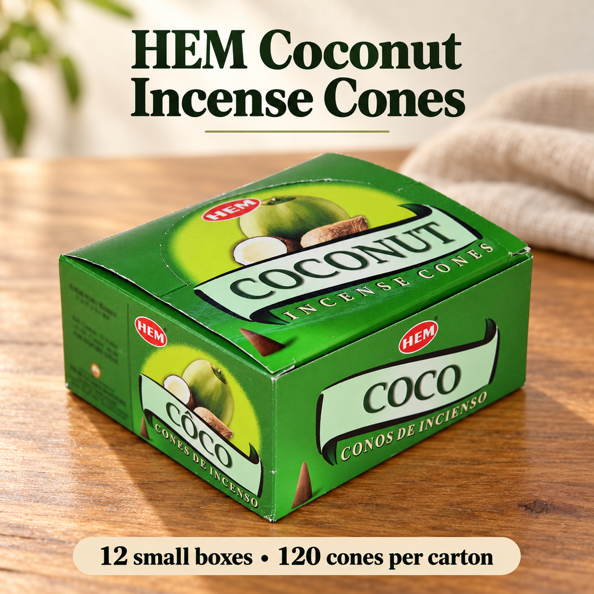 HEM Coconut Incense Cones — 12-Box Carton, 120 Regular Cones — variant-02