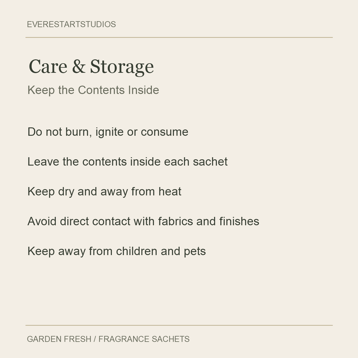 Garden Fresh fragrance sachets — care