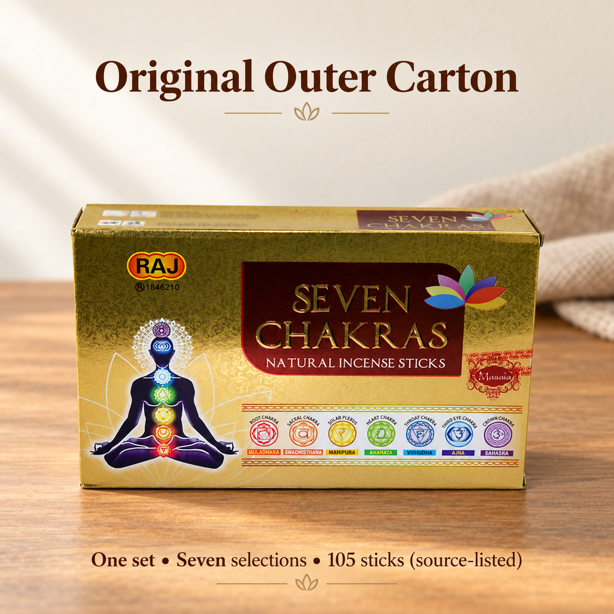 RAJ Seven Chakras Incense Set — Seven Boxes, 105 Sticks | product-02