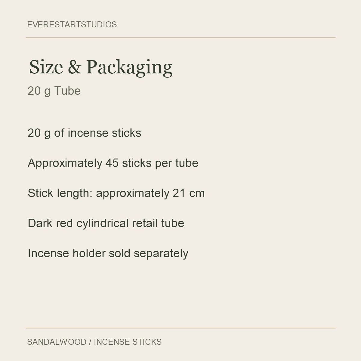 Mysore Sandalwood Incense Sticks — Size & Packaging