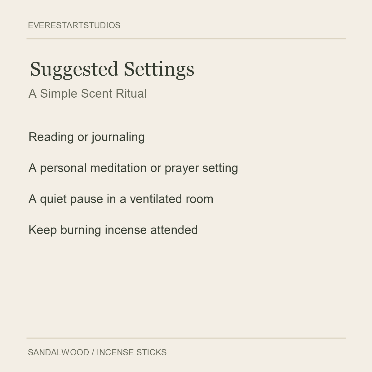 Mysore Sandalwood Incense Sticks — Suggested Settings