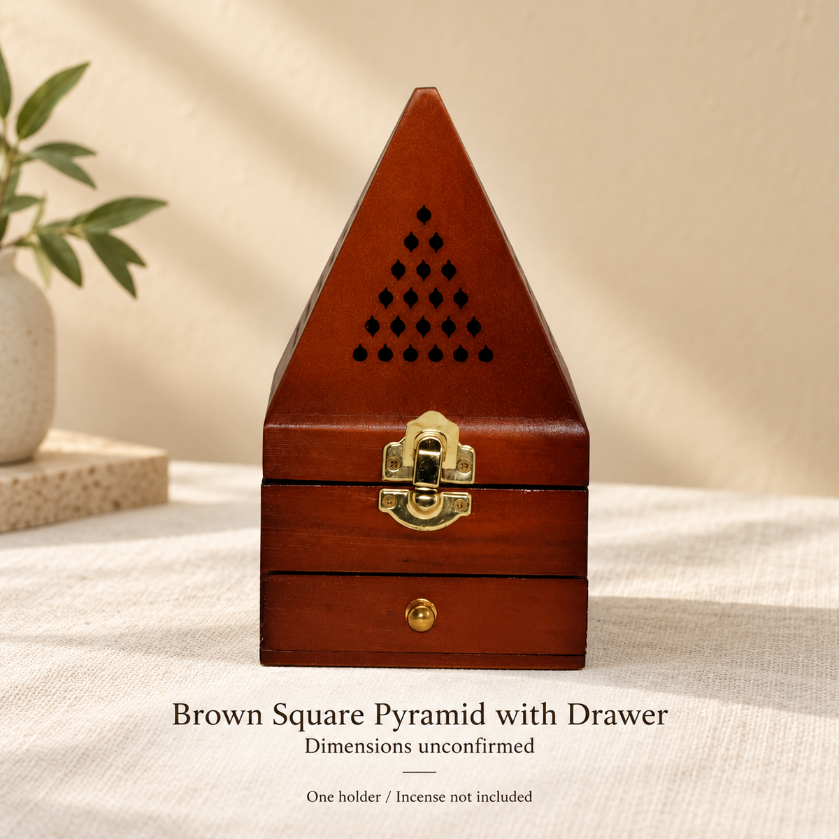 Brown Square Pyramid with Drawer — Dimensions unconfirmed