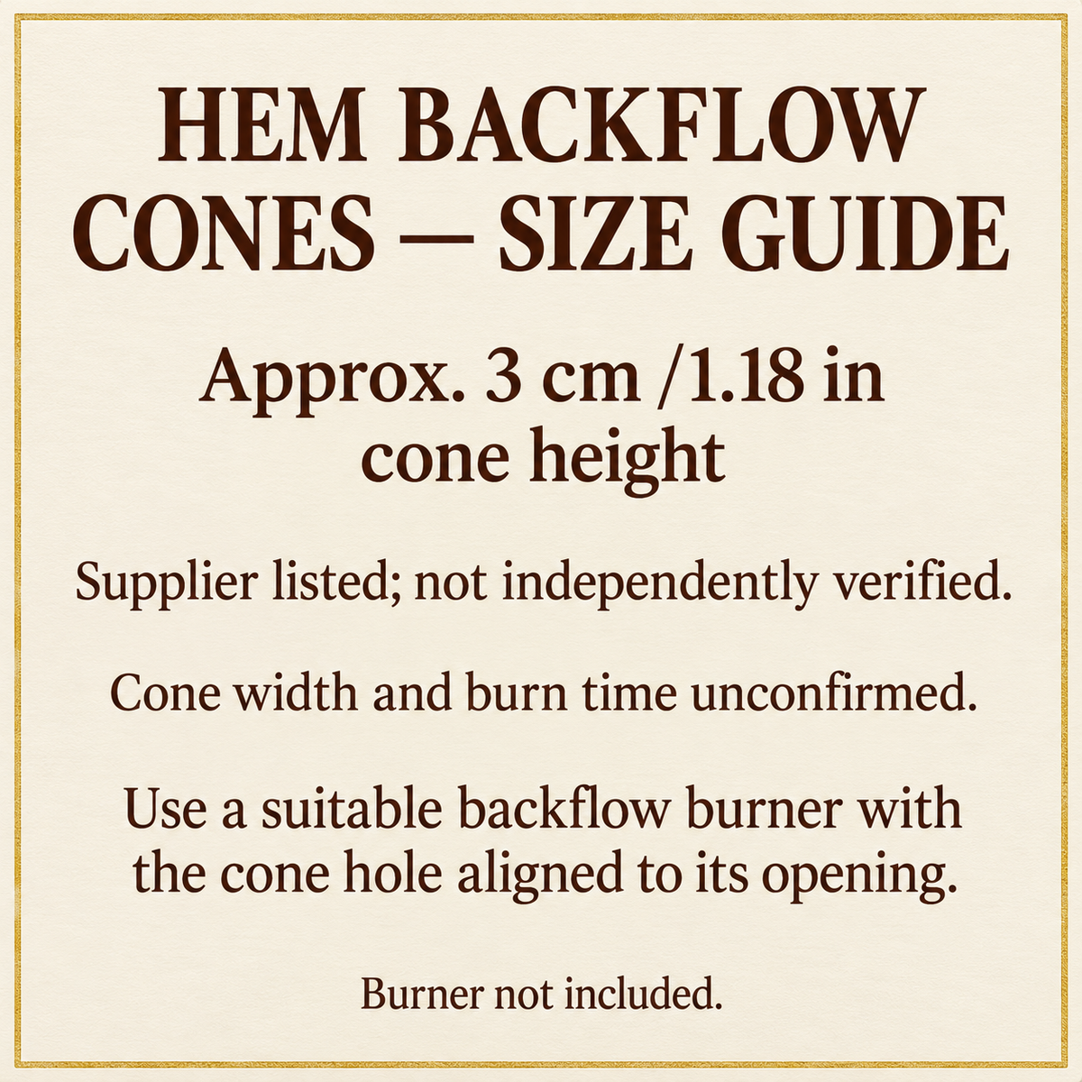 HEM backflow cone size guide