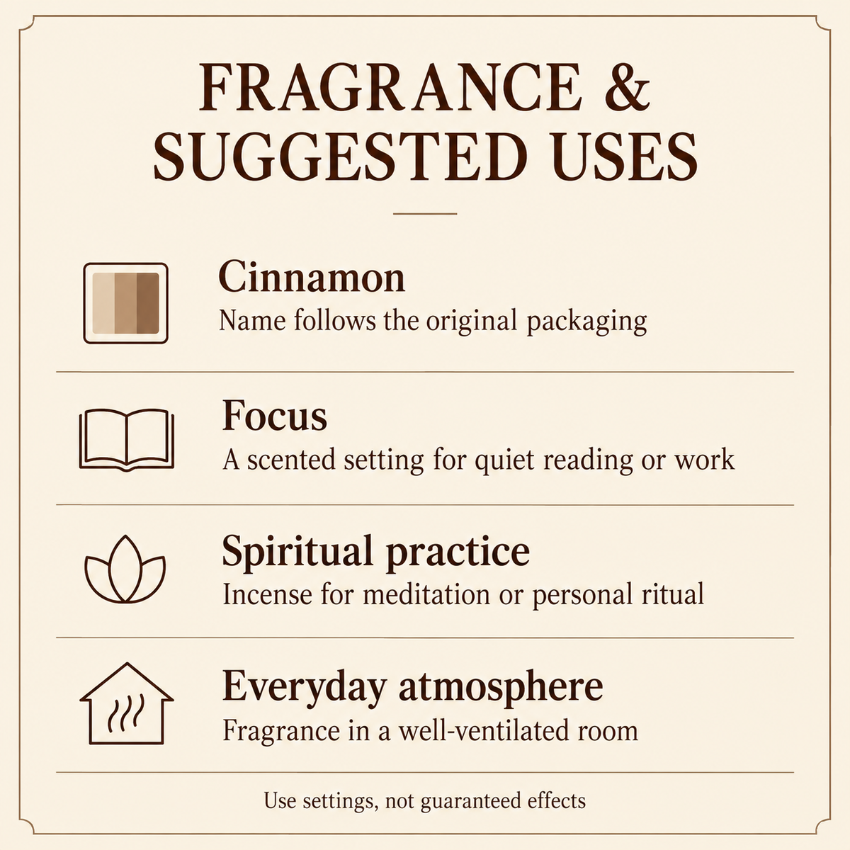 NADO Cinnamon Incense — Paper Box & Bamboo Tube Selections — uses