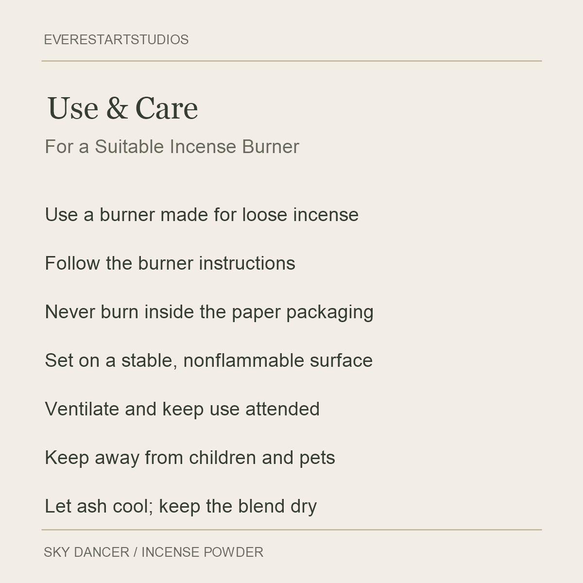 Sky Dancer Incense Powder — Use & Care