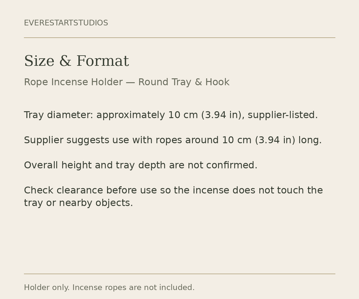 Rope incense holder specifications information