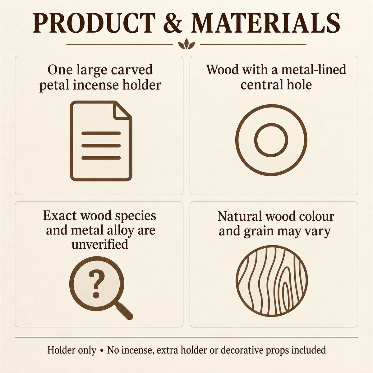 Carved Petal Wooden Incense Holder — Large Round, 5 mm Hole | pack
